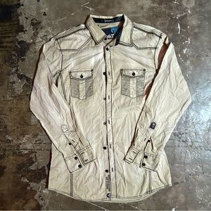 LARGE Tan Y2k ROAR long sleeve button up